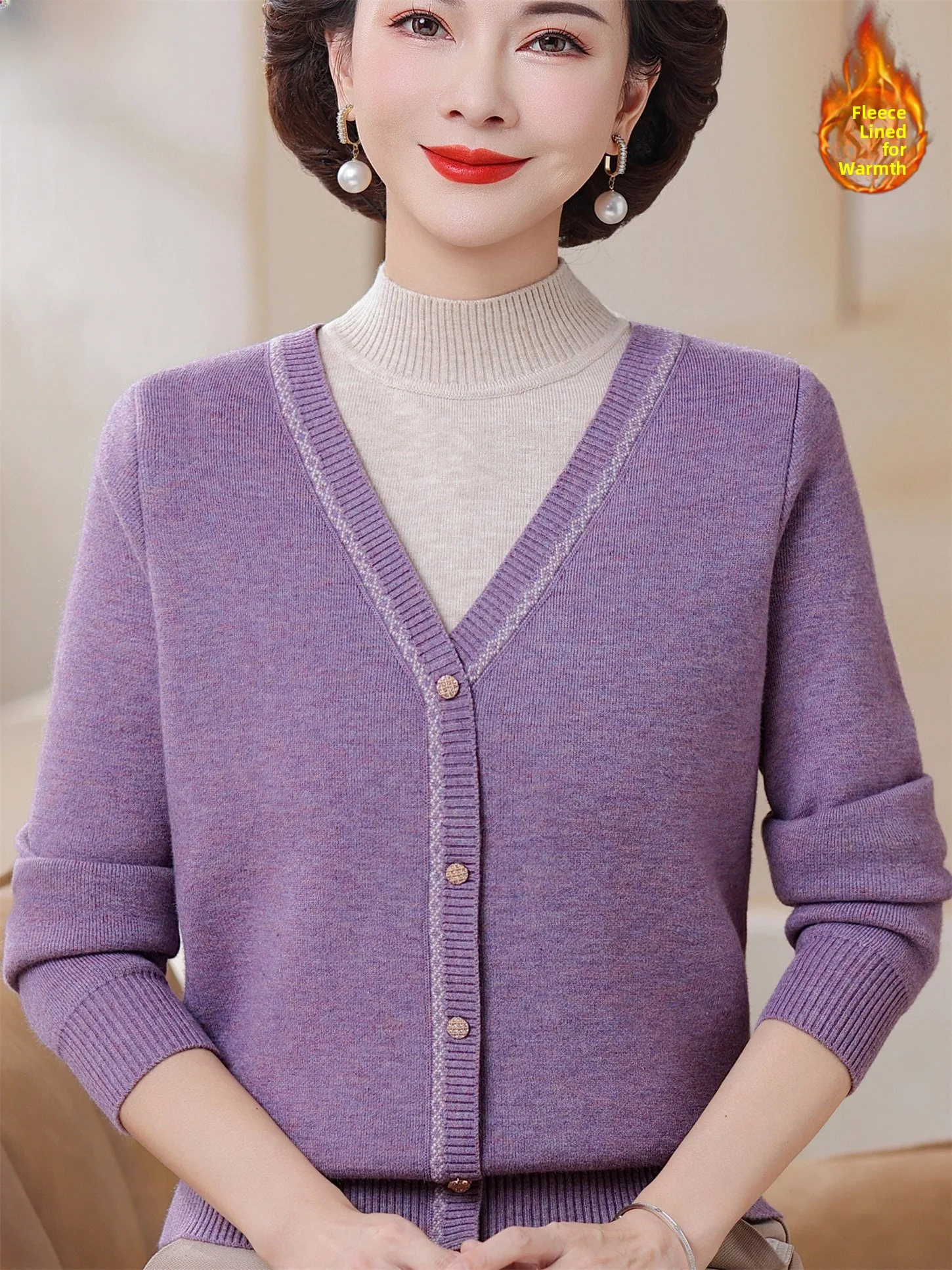 

Thiened Fce Women's Sweater f High Collar One-Piece Velvet Base irt New Sle Winter Faionable Warm Wear for Elde...