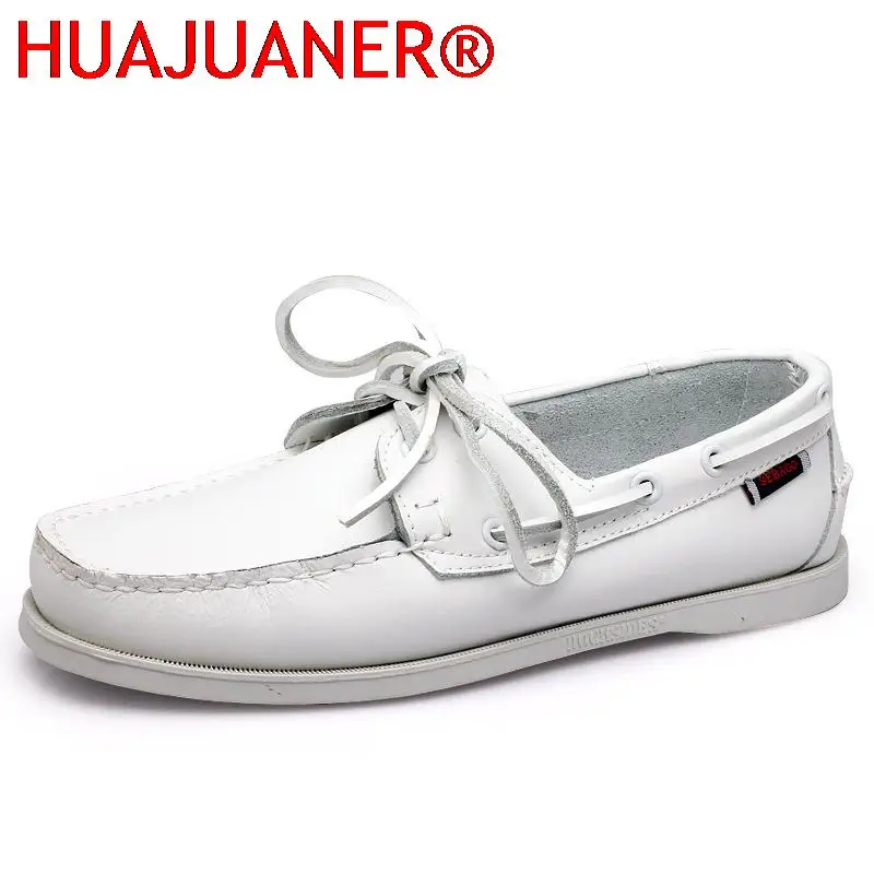 HUAJUANER 2023 Spring Solid Men\'s Boat Footwear Fashion Leather Loafers Slip On&Lace Up Casual Shoes Man Comfortable Lazy Shoes