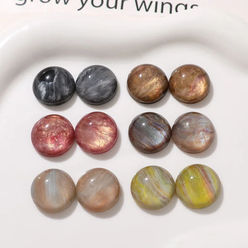 50PCS Oil Painting Marble Pattern Retro 10MM Resin Half Pill Patch DIY Earrings Earrings Accessories keychain