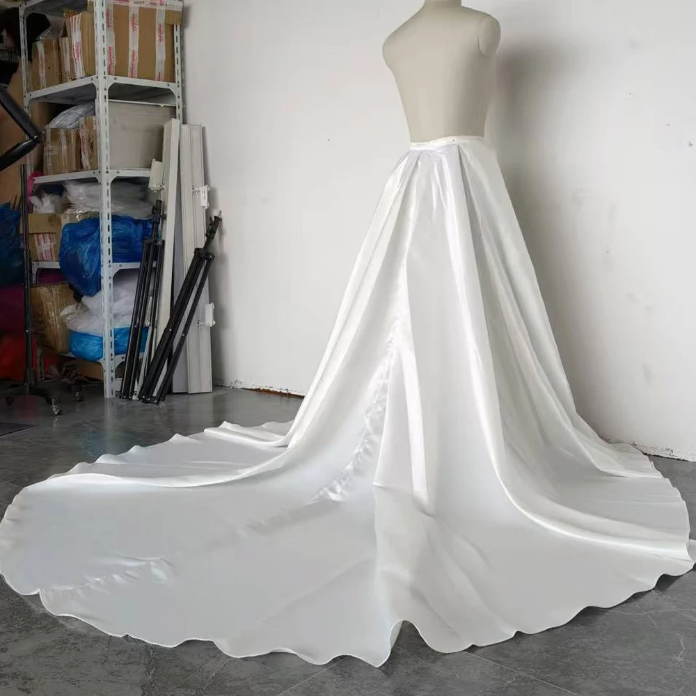 Cetim nupcial destacável longo trem casamento saia removível para vestidos festa de formatura nupcial overskirt