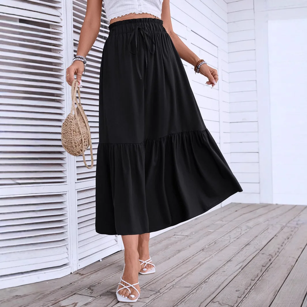 S-XL femmes mode imprimé fleuri jupe longue couches à volants ourlet une ligne jupe dames décontracté plage longue jupe