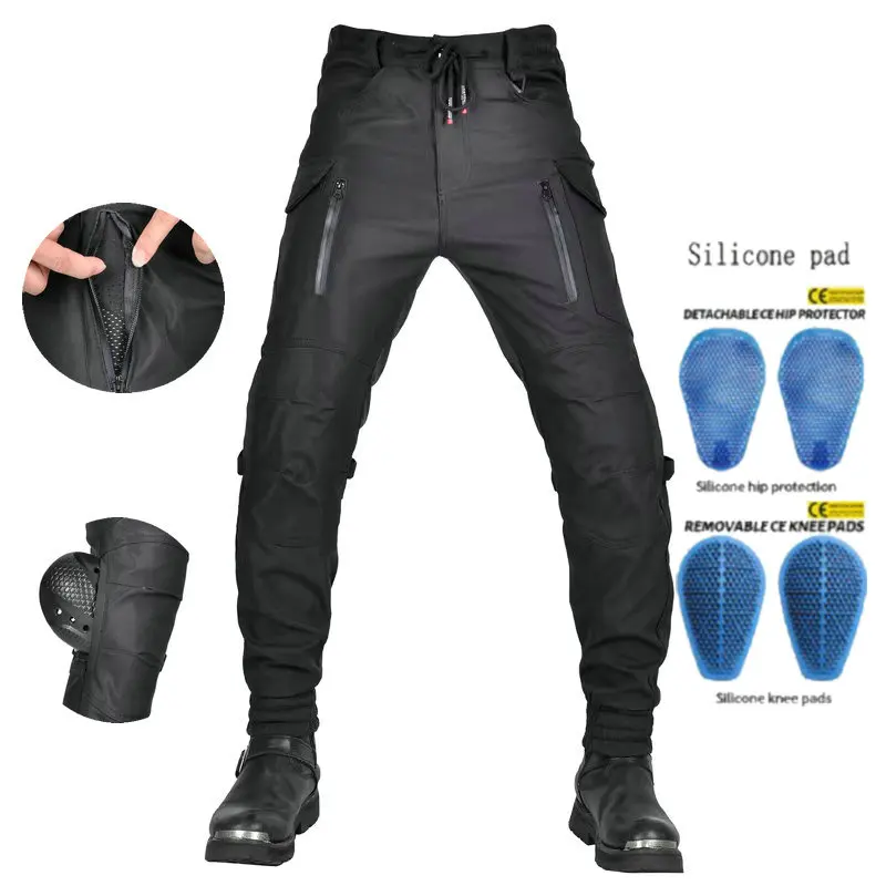 

Volero Motorcycle Riding Protection Jeans Motocross Breathable Waterproof Elastic Waist Pants Cycling Tie Feet Overall Trousers