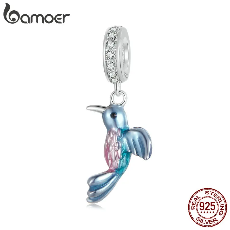 BAMOER 925 Sterling Silver Kingfisher Pendant Charms Cute Bird Beads for Women Original Bracelet and Necklace DIY Accessories