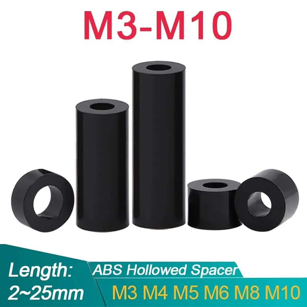 10Pcs/Pack New Non-Threaded ABS Spacer TV Install Column Pillar M3-M10 Hollow Standoff PCB Board Support Black Nylon Washer