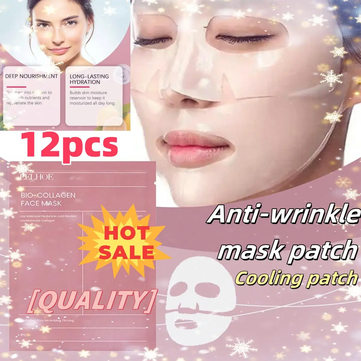 

12pcs Anti Wrinkle Mask Patch Of Collagen Protein Moisturizing Facial Skin Reducing Eye Wrinkles And Smoothing Facial Skin Youth