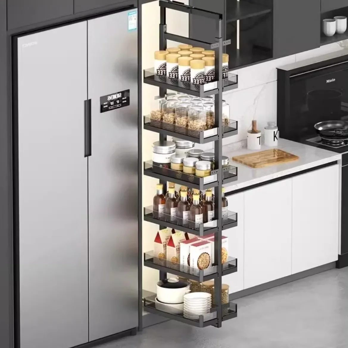 Deep heaven and earth rail pull basket monster pull basket cabinet extremely narrow seasoning pull basket