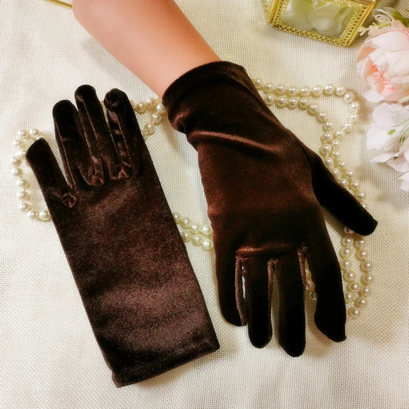 Gloves Women Purple Burgundy Black Coffee Green Velvet Gloves Elastic Club Performance Formal Party Dress Glove Finger Guantes