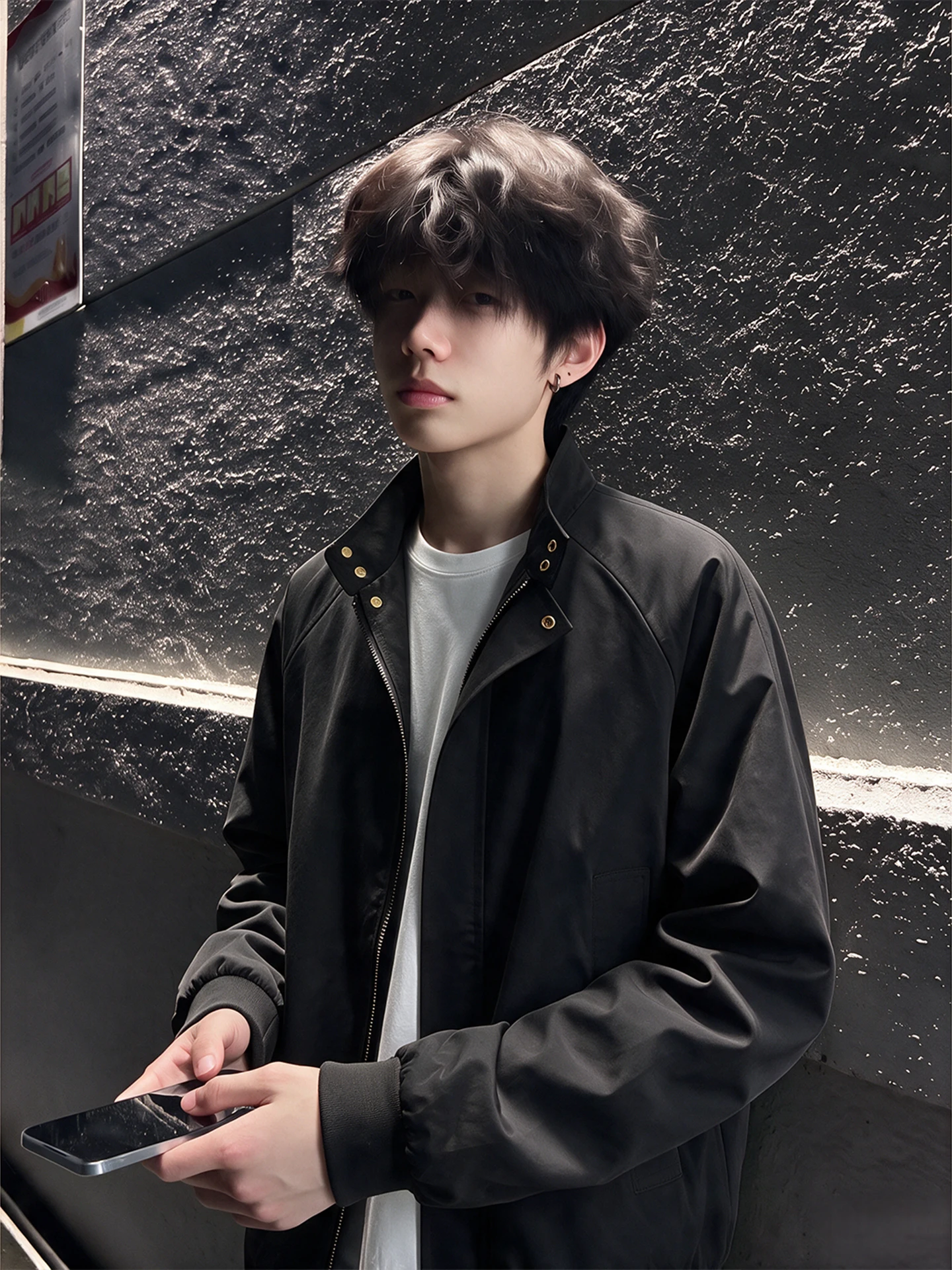 Cleanfit Black Flight Jacket Men's Style Deconstructed Patchwork Stand Collar Baseball Outerwear Autumn Season Polyester Fabric