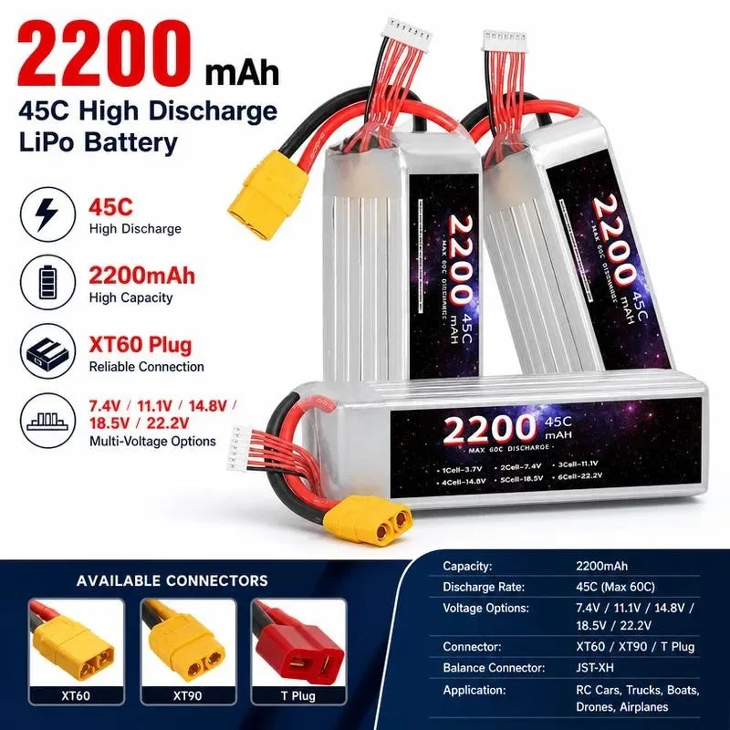 for Universal Model Aircraft Battery 22.2V 2200mAh 45C RC Aerial Photography Quadcopter Folding Drone Lithium Battery