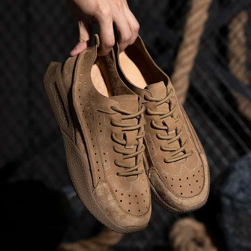 

Careaymade-Повседневная мужская обувь ручной работы из натуральной кожи в стиле ретро, летние дышащие кожаные туфли на мягкой подошве из мягкой кожи