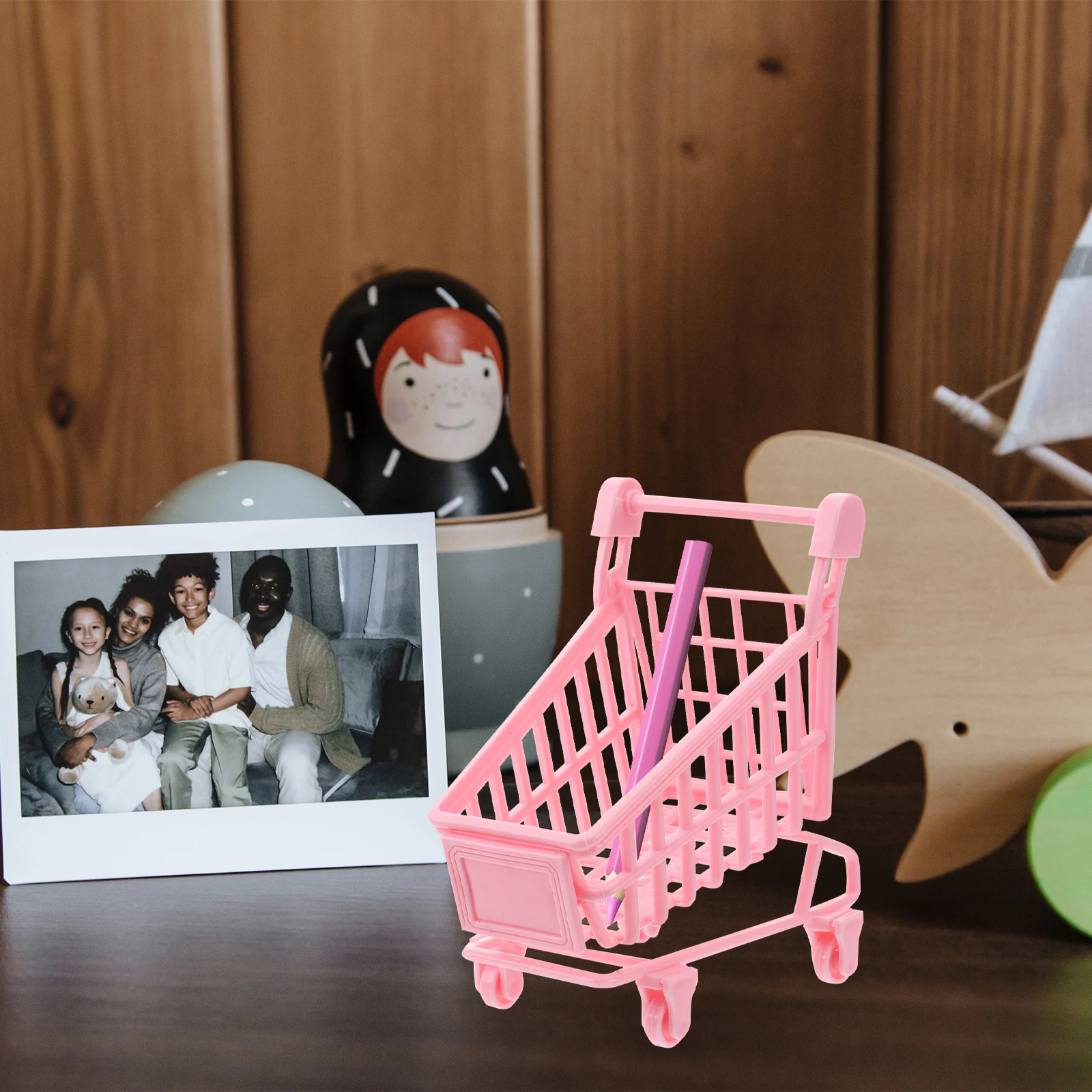 

1pc Mini Shopping Mini Trolly Hand Cart Props Plastic Storage Basket Trolly Ornaments Kids Toys Home Office Use