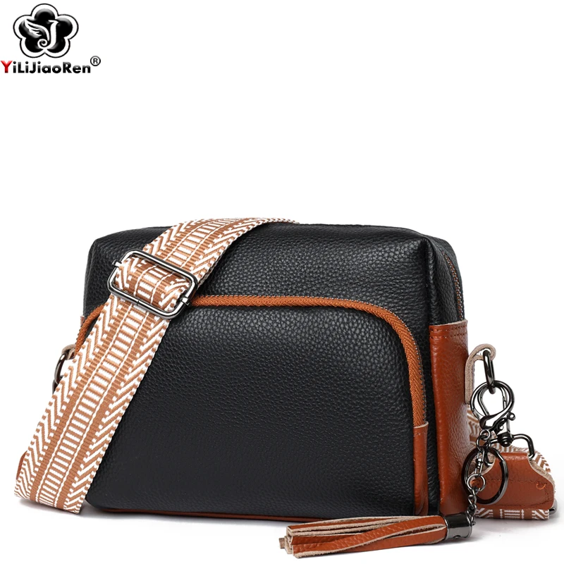 

Fashion Wide Strap Shoulder Bag Genuine Leather Crossbody Bag Women Small Handbag and Purse Ladies Cowhide Messenger Bag Sac