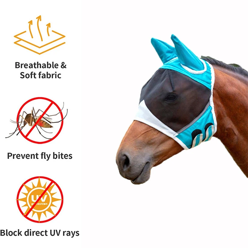 New Soft Mesh Horse Fly Mask With Ears Fine Mesh Horse Equine Fly Mask With Ears 60% UV Protection
