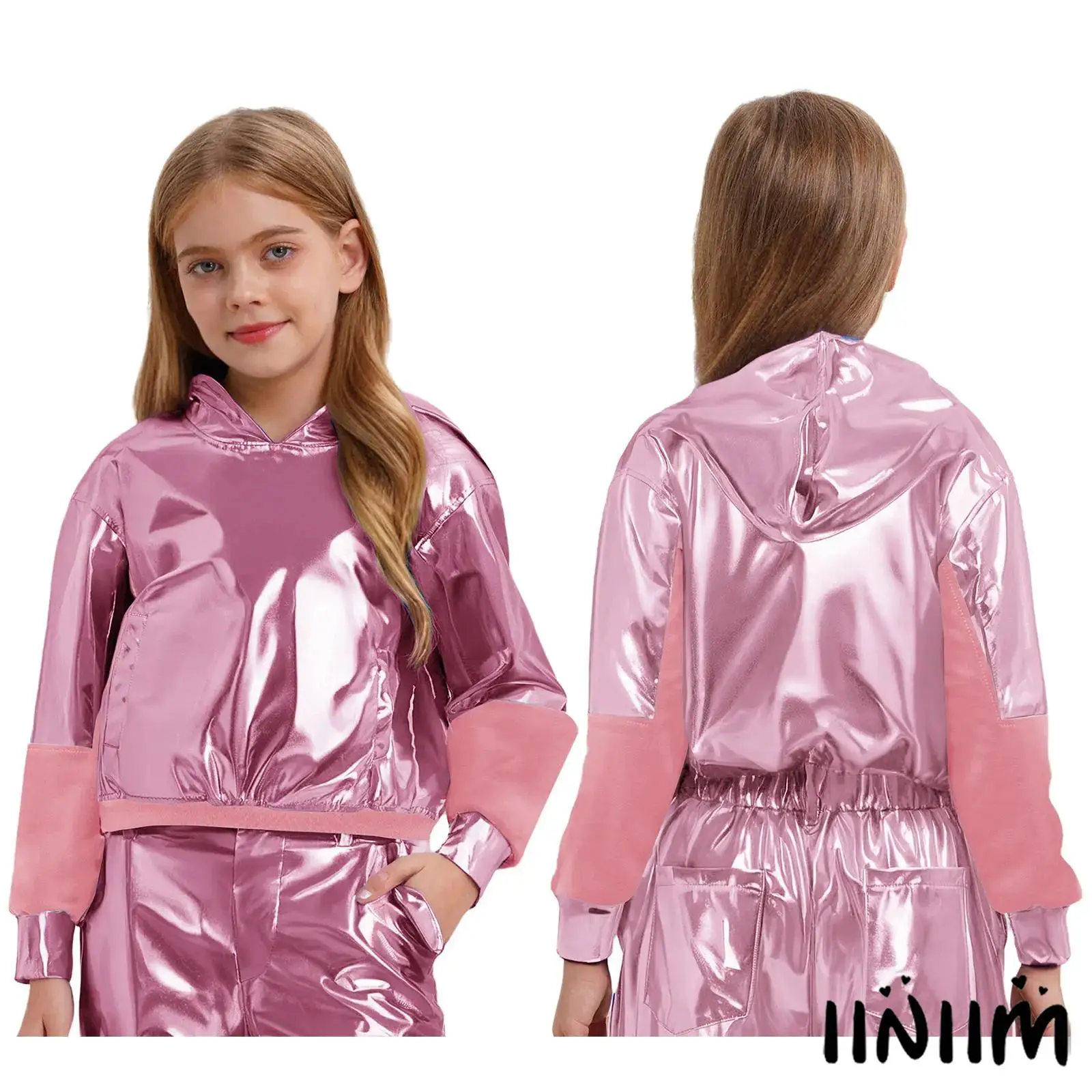 

Breathable Dance Performance Sweatshirt for Boys And Girls Sparkling Metallic Hoodie for Jazz Hiphop Street Disco Dance Wear