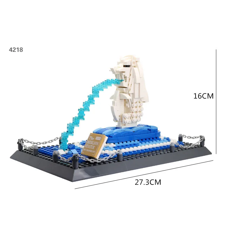 Creative ชุดก่อสร้างสิงคโปร์ที่มีชื่อเสียง Modern Landmark สถาปัตยกรรม Merlion Block ชุดอาคารอิฐของเล่นสําหรับของขวัญเด็ก