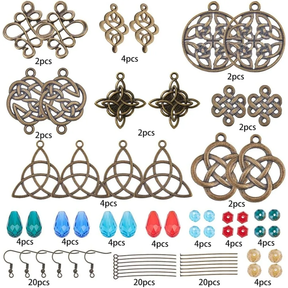 1 Box DIY 10 Pairs Trinity Celtic Knot Charm Earrings Making Starter Kit Flower of Life Connector Charms Acrylic Beads Jewelry