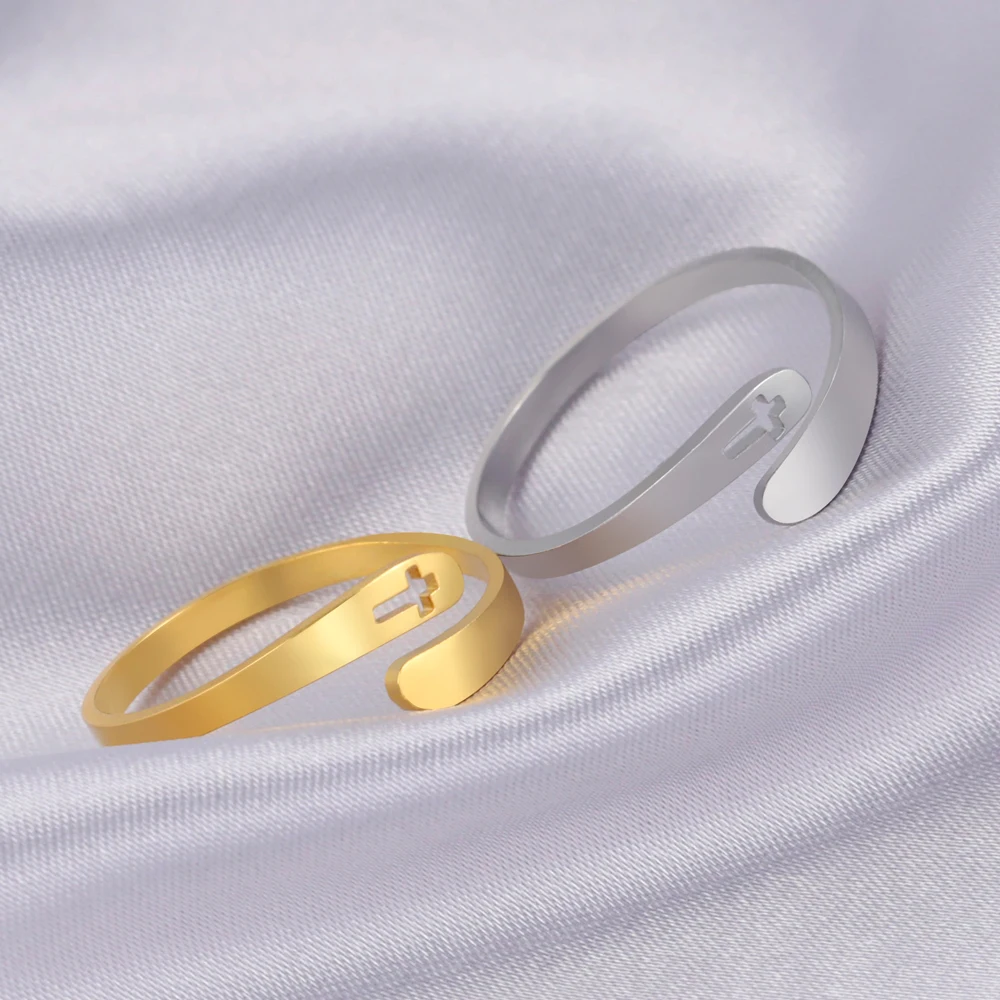 COOLTIME Kreuz-Edelstahlringe für Frauen, verstellbare Größe, Ring, Schmuck, Verlobung, Jahrestag, Geschenk, 2026, Neu – Detail 6