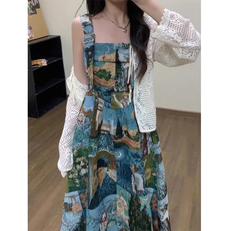 

Ele Commute Outfit, женский осенний новый комплект с картиной маслом ter Dr Long Sve, полый комплект из двух предметов