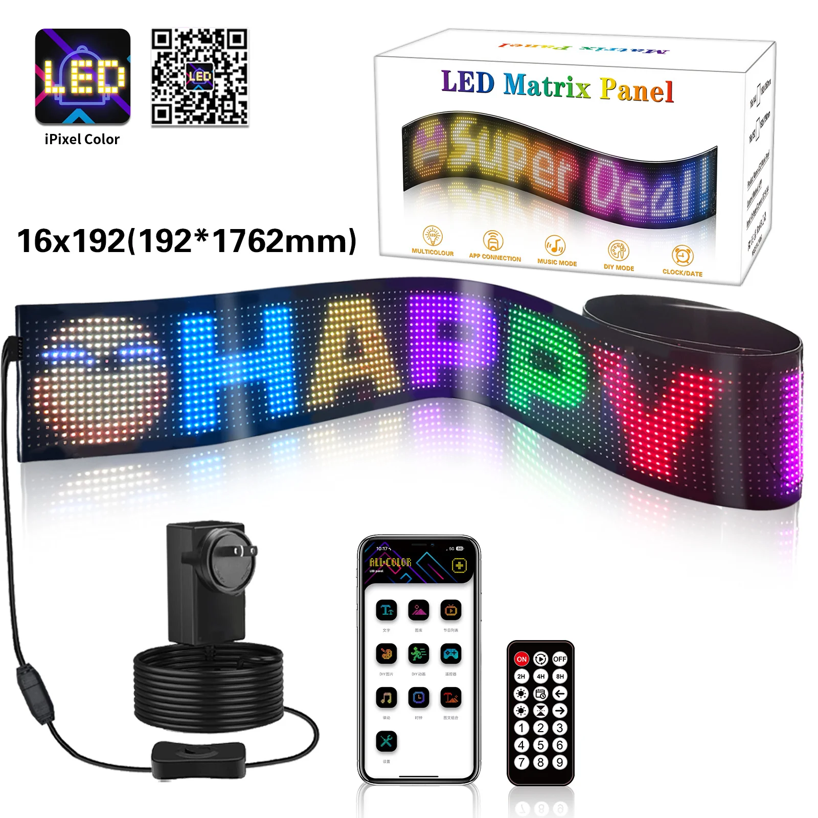 Car LED Matrix Pixel Panel RGB Lighting Graffiti Scrolling Text Board Windshield Advertising Screen APP Control Bluetooth USB 5V