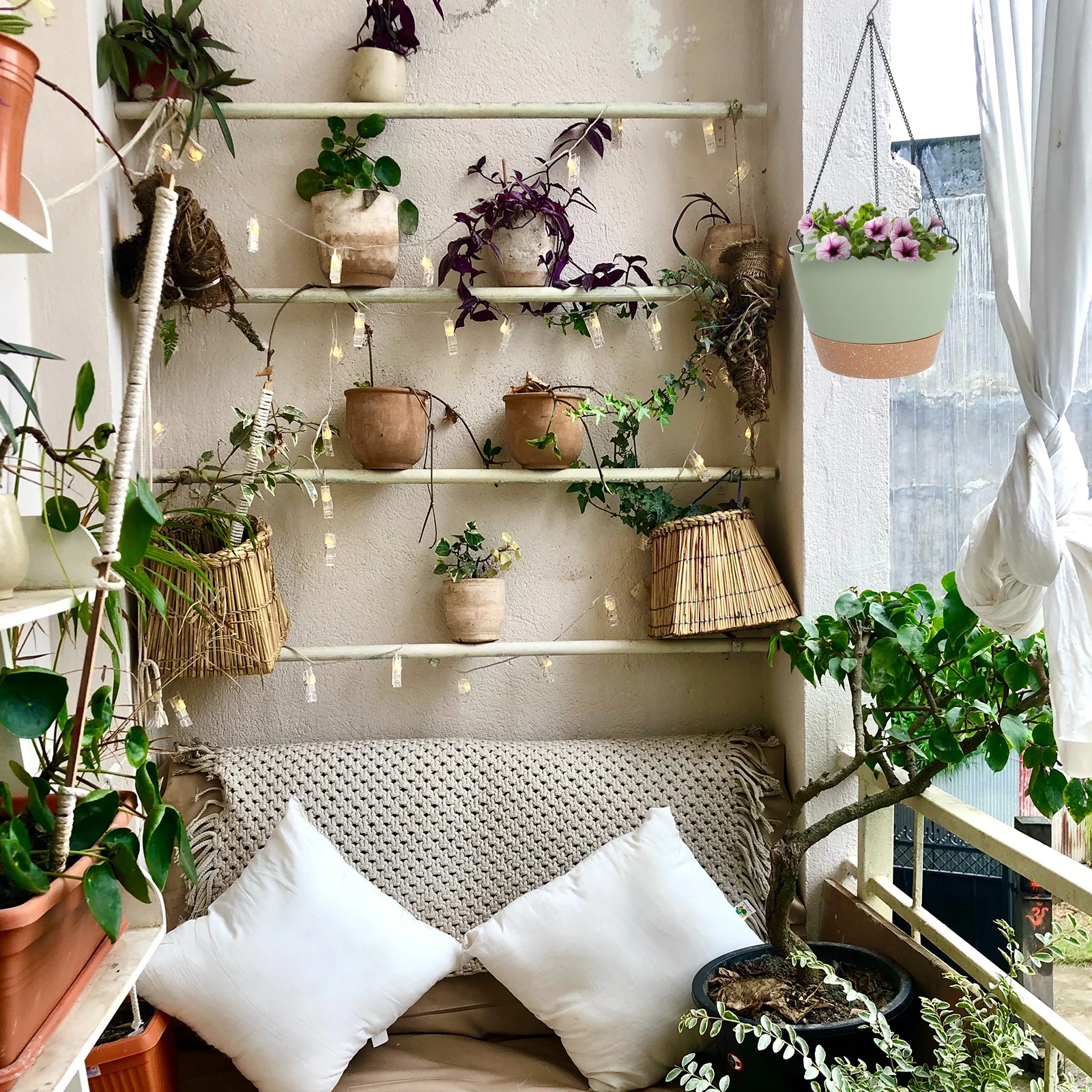 

2pcs Plant Pot Plastic Hanging Flower Baskets For Indoor Outdoor Garden Balcony Hanging Flower Pots Planters Decor Chlorophytum