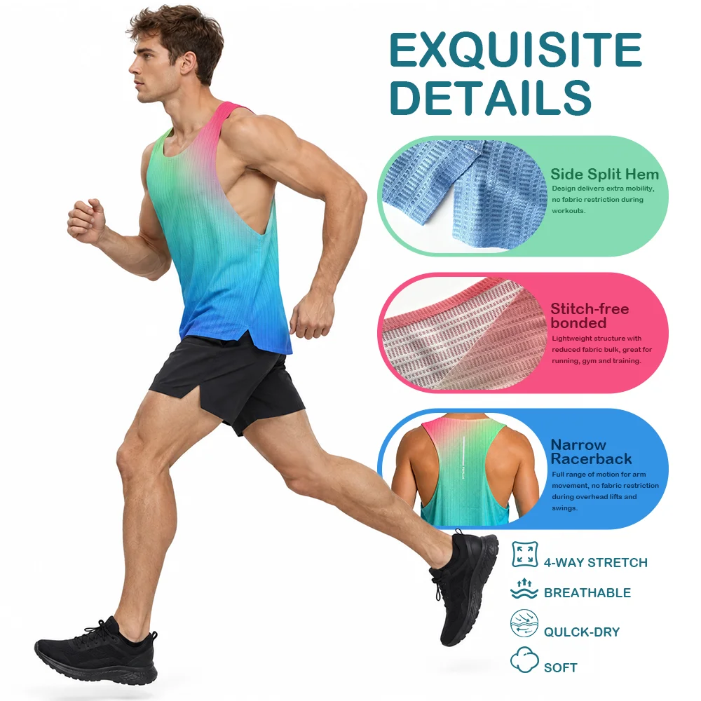 Herren Ultraleichtes Schnelltrocknendes Marathon-Tanktop Atmungsaktives Reibungsfreies Ärmelloses Shirt für Fitness, Yoga, Laufen und Workout – Detail 3