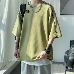 Manual Sewing Men's Summer T-shirts 2023 Korean Man Oversized Short Sleeve Tshirt Streetwear Men Women Tops Tees