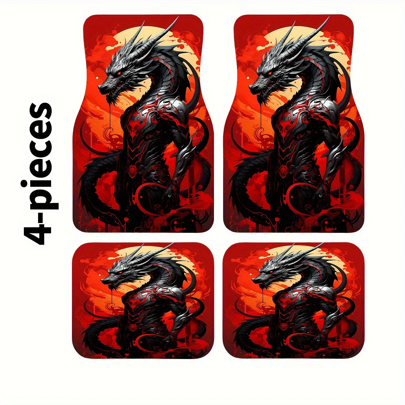 

4pcs Set Of Dragon Man Pattern Mixed Printing Fashion Car Mats | Easy To Clean, Polyester, Universally Applicable For Cars, Truc