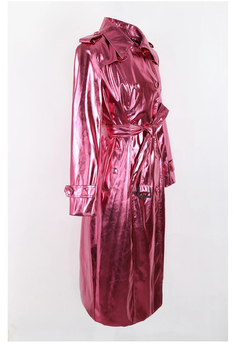 Nerazzurri Spring Autumn Long Shiny Reflective Patent Leather Trench Coat for Women Sashes Double Breasted European Fashion 2022