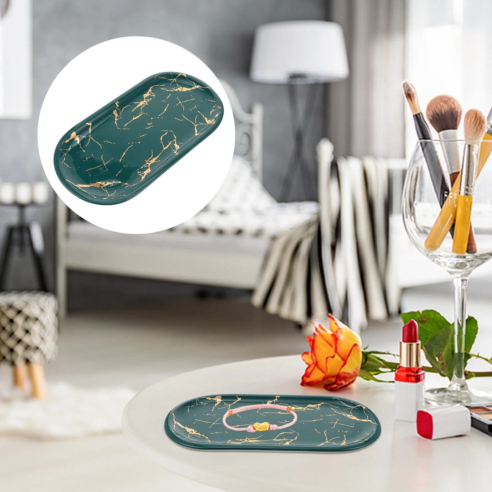 

1Pcs Elegant Ceramic Marbled Food Display Plate Matte Bottom High-End Sushi Dish Jewelry Tray Restaurant Dinner