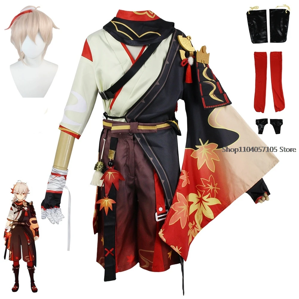 Kazuha Cosplay Costume Game Yuanshen Impact Kaedehara Kazuha Cosplay Yuanshen Impact Uniform Wig Halloween Party for Men Wowen