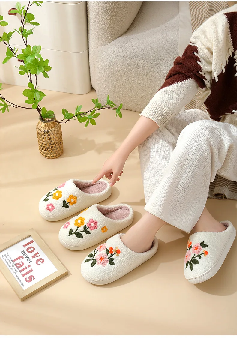 Neue Winter-Hausschuhe für Damen, Mädchen, Modische Blumen-Hausschuhe, Weiche Flache Sandalen für Paare, Herren-Weihnachts-Flip-Flops – Detail 13