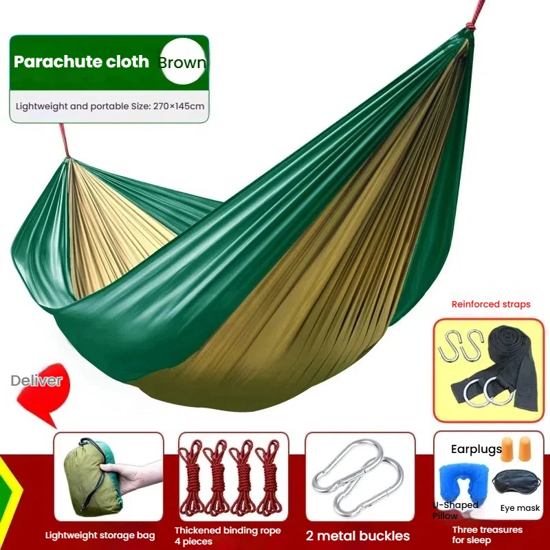 

Portable Camping Hammock Single Person Lightweight Parachute Fabric Hammock with Tree Straps for Outdoor Travel Backpack Hiking