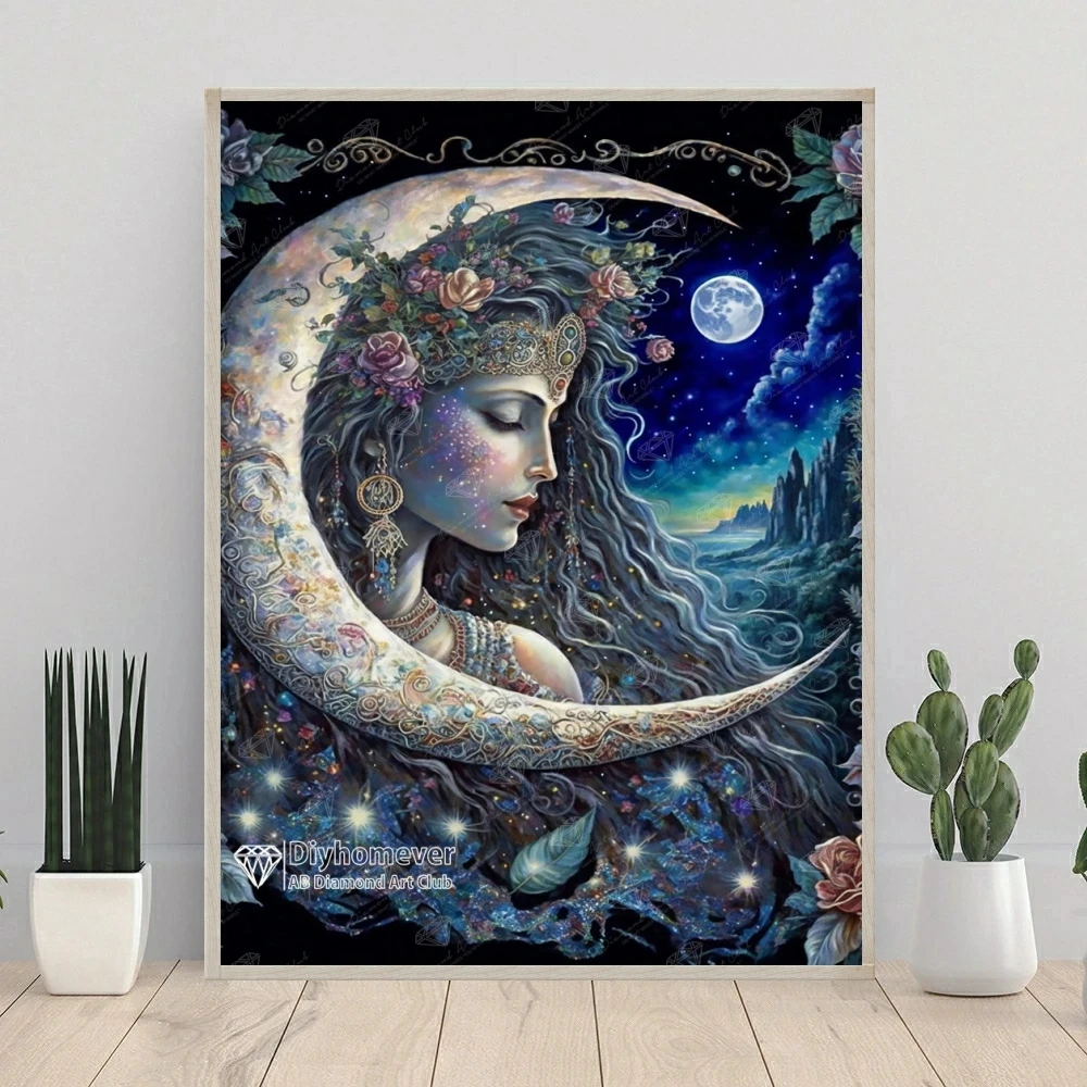 Goddess Moon AB Diamond Painting Embroidery Fantasy Woman Landscape Art Cross Stitch Mosaic Pictures Handmade Home Decor Gift