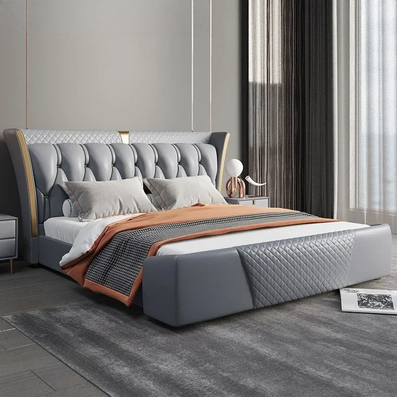 Italian light luxury leather bed