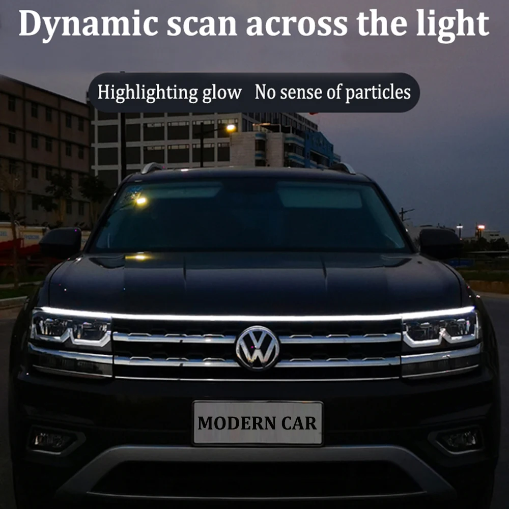 Through Light Sequential Dynamic Scan Led Car Hood Lights Headlight Strip Car Decorative Atmosphere Lamp DRL Auto White Red