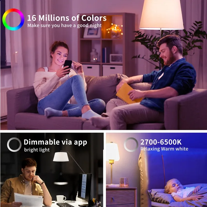 ZAOXI E27 RGB lampu LED pintar bola lampu WiFi Bluetooth APP pengendali jarak jauh peredupan waktu bohlam bekerja dengan Alexa Google suara rumah