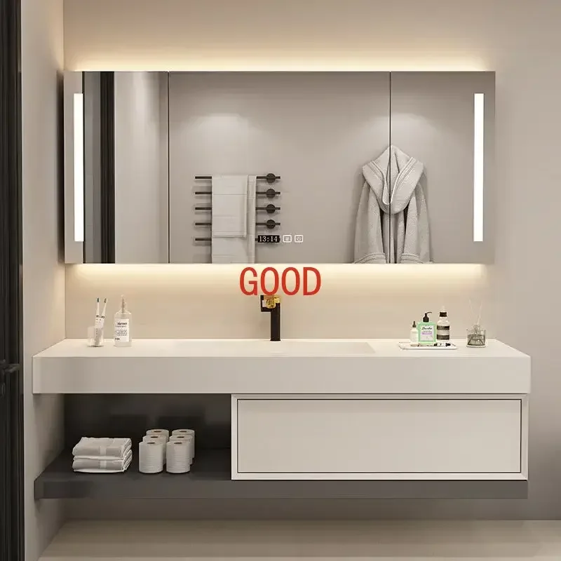 Log Color Bathroom Cabinet Rock Seamless Washbasin Smart Mirror Cabinet Designer Bathroom Sink Vanity Cabinet Bathroom Furniture