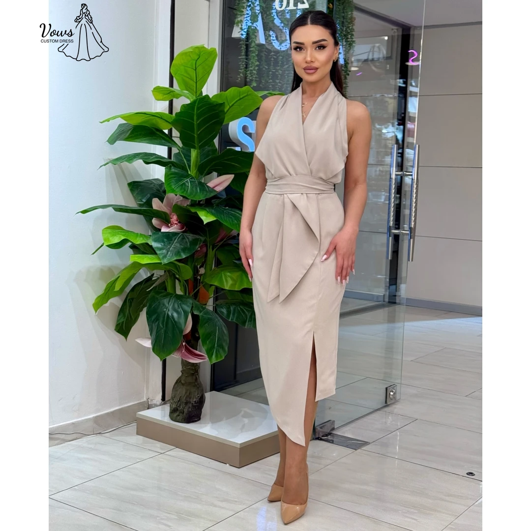 

Vows Dresses Satin Cloth Robes De Cocktail Evening Dress V-neck Party Dresses for Special Occasions Custom Made Slit Robe Soiree