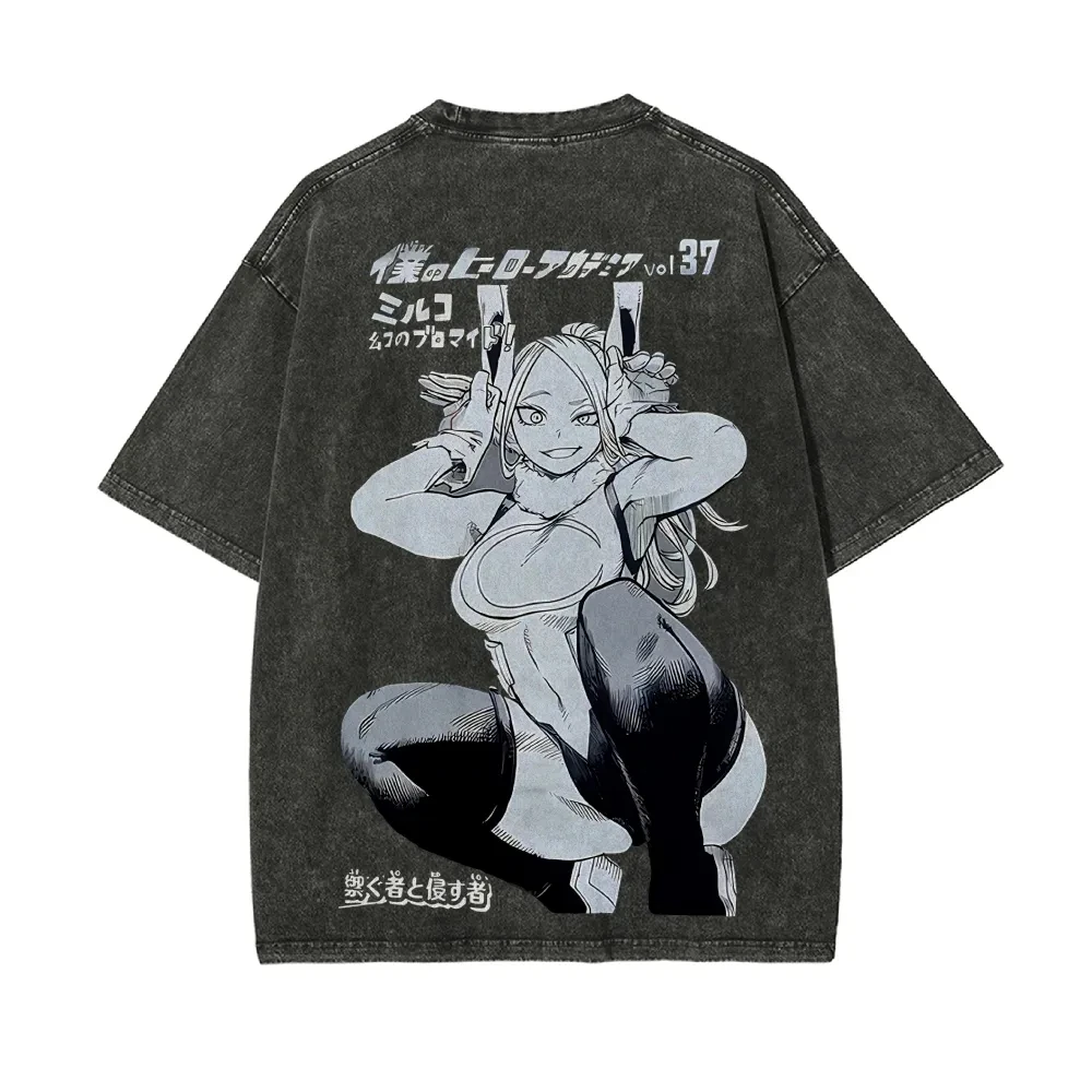 Mirko T Shirt My Hero Academia Men Acid Wash Anime Manga Vol 37 Cover Graphic Cotton Streetwear Rabbit Hero Vintage Tee Top view 3