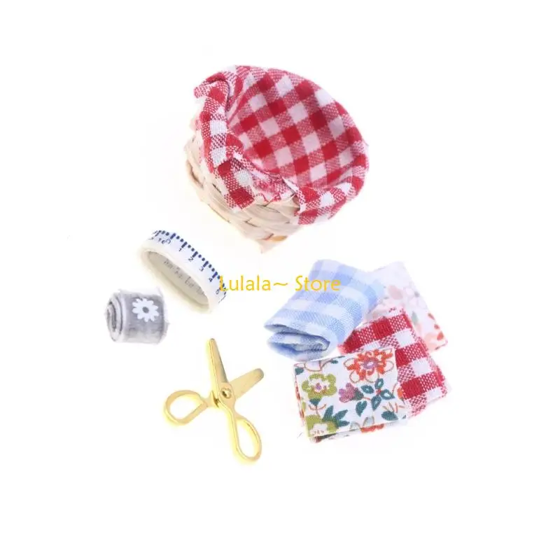 Y4QA Realistic Doll House Sewing Set with Accessory Kids Pretend Play Activity Props