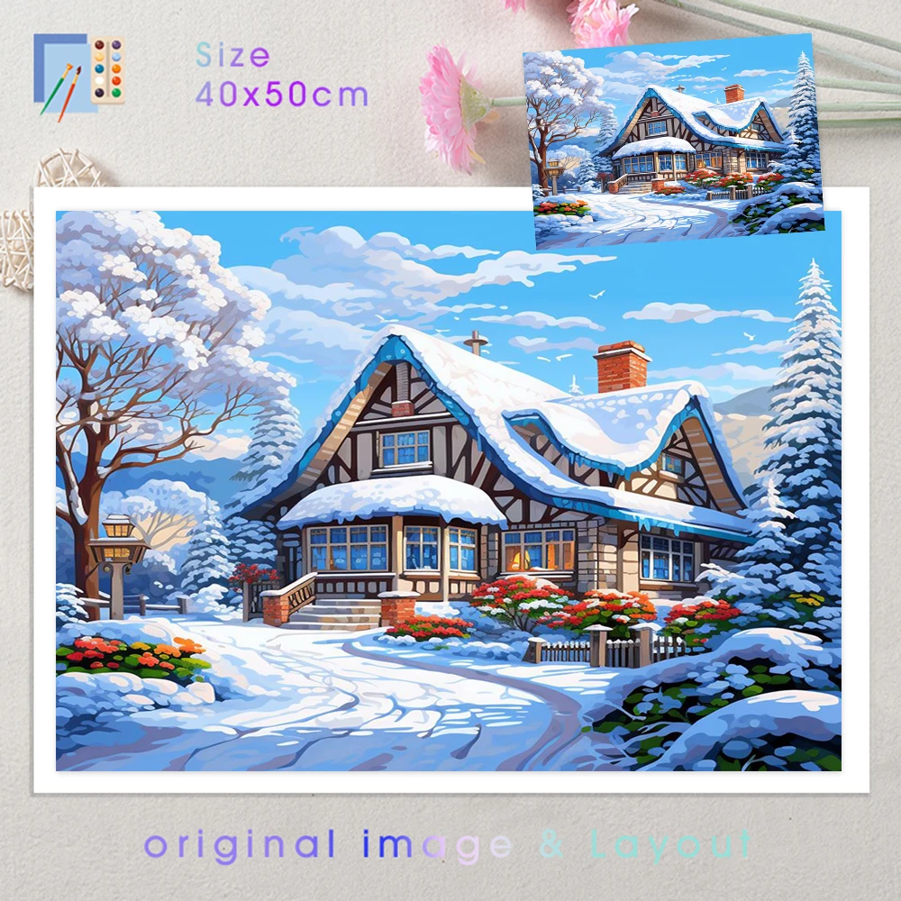 GATYZTORY Painting By Numbers DIY Winter Snow Scene Room Wall Art Unframed Oil Paint For Adults Home Decoration Gift