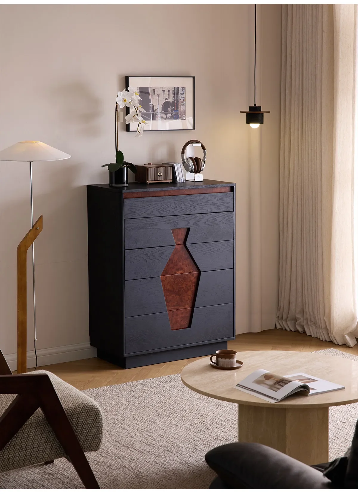 HYS solid wood chest of drawers household bedroom drawer storage bedside cabinet living room wall art storage cabinet