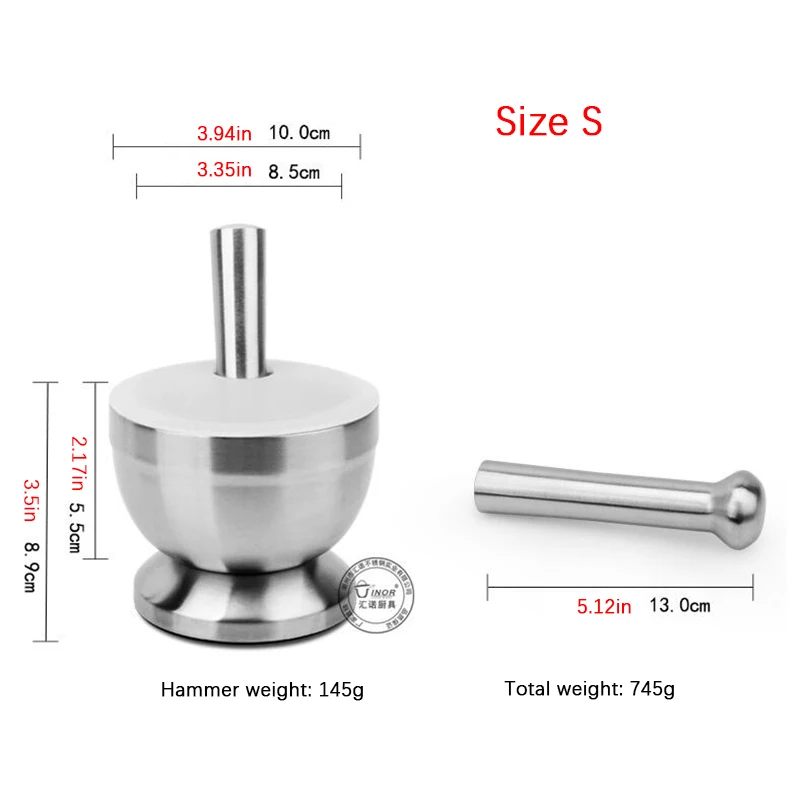 Kitchen Mortar & Pestle Set Stainless Steel Spice Grinder Pill Crusher Molcajete Herb Bowl Pesto Powder with Lid Anti Slip Base