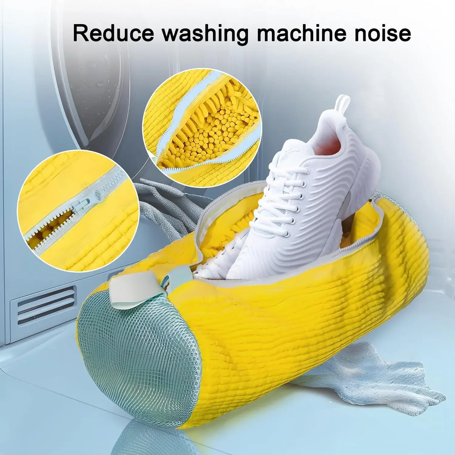 Sac Nettoyage Chaussures 360° - Filet Lavage Machine à Laver Réutilisable Jaune