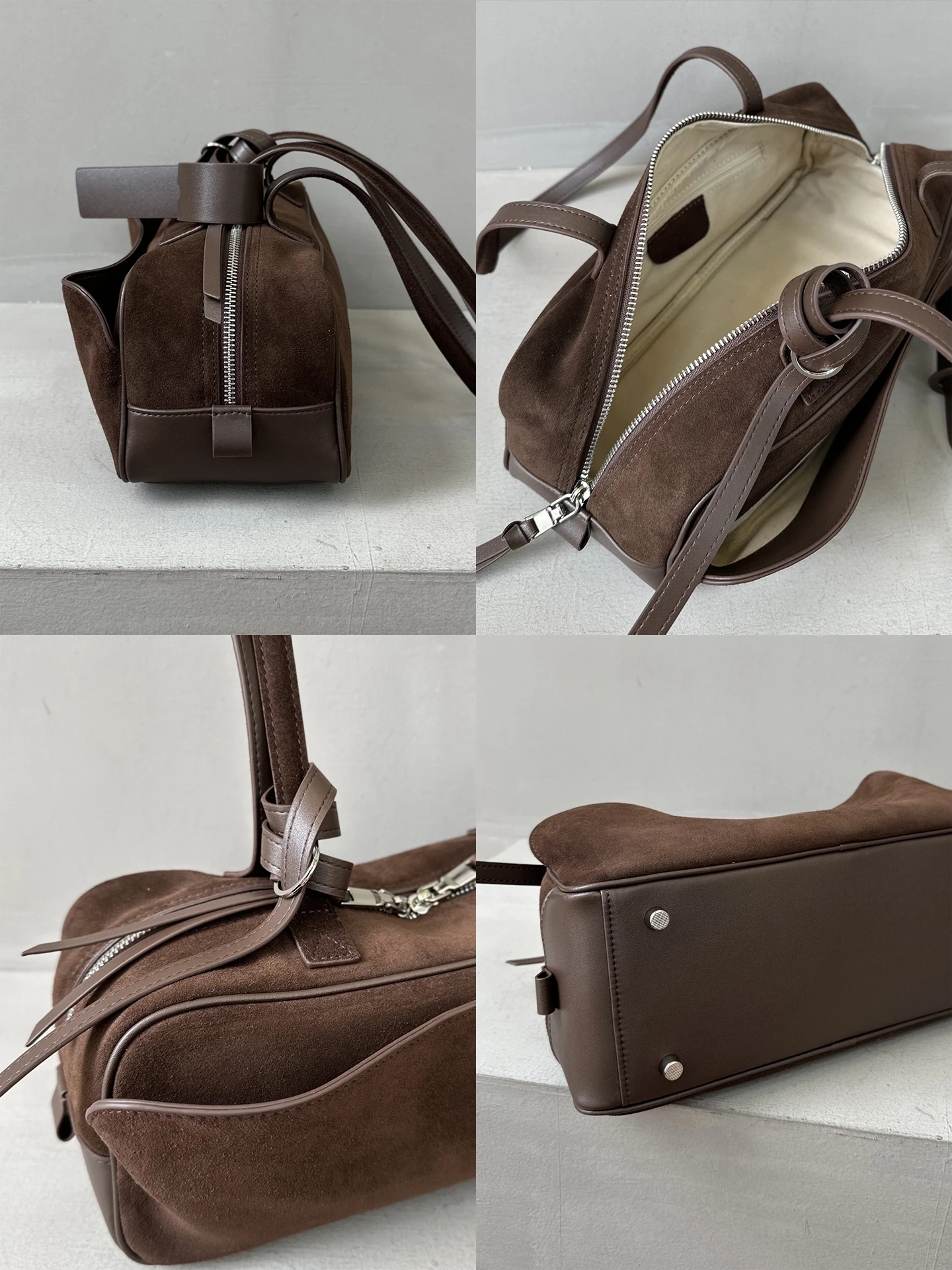 Original Designer Marke Top Layer Matte Rindsleder Bowling Tote Bag Unterarm Schulter Boston Kissen Tasche Handtasche für Frauen – Detail 1