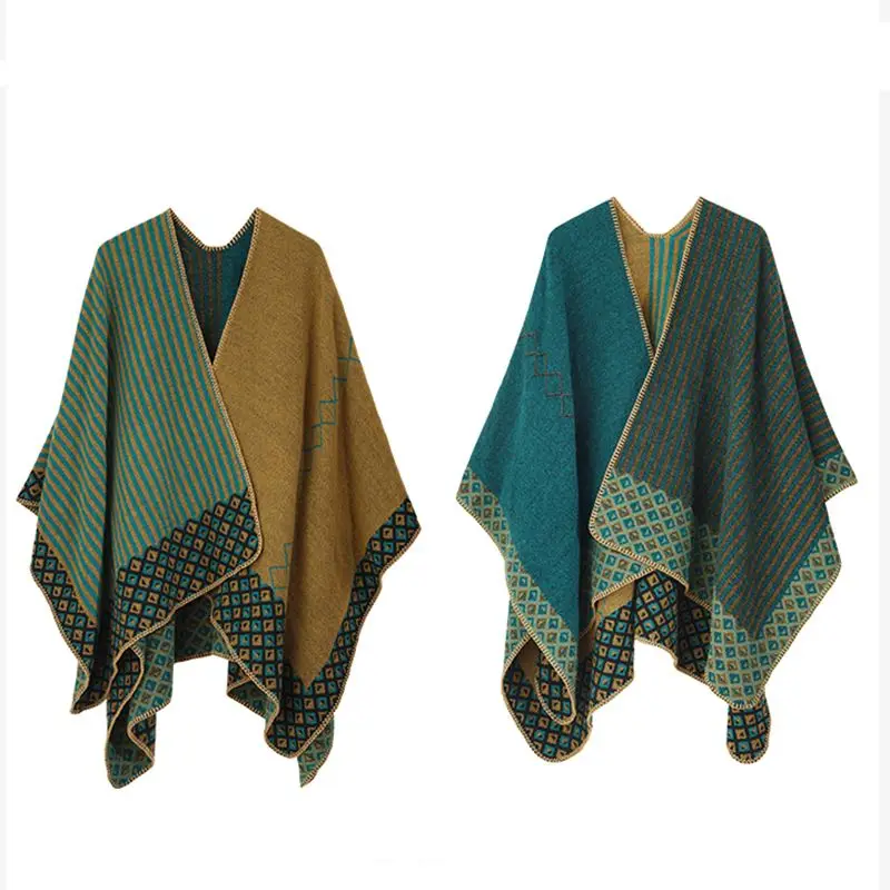 Ponchos de Cachemira de imitación de lujo para Mujer, Capas para Mujer, bufanda de invierno, Pashmina, chal, bufanda, chal, manta gruesa para Mujer, estola