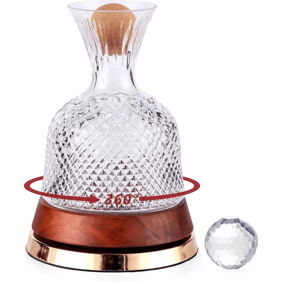 

Rotating Wine Decanter with Wooden Base 360° Spinning Wine Aerator for Fast Oxygenation Crystal Clear Wine Carafe Decanter for