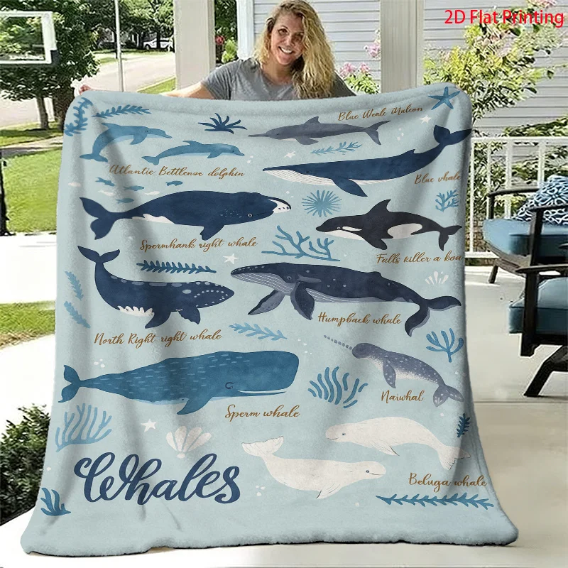 Ocean Whale Species Chart Print Blanket, Marine Mammal Art Soft Flannel Blanket for Home Bed Travel Holiday & Special Nice Gift