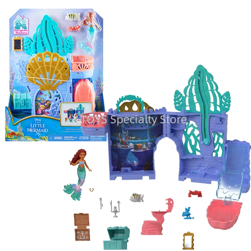 Disney La Sirenetta Storytime Stackers Ariel's Grotto Playset Casa delle bambole impilabile con mini bambola e 10 accessori Giocattoli per ragazze