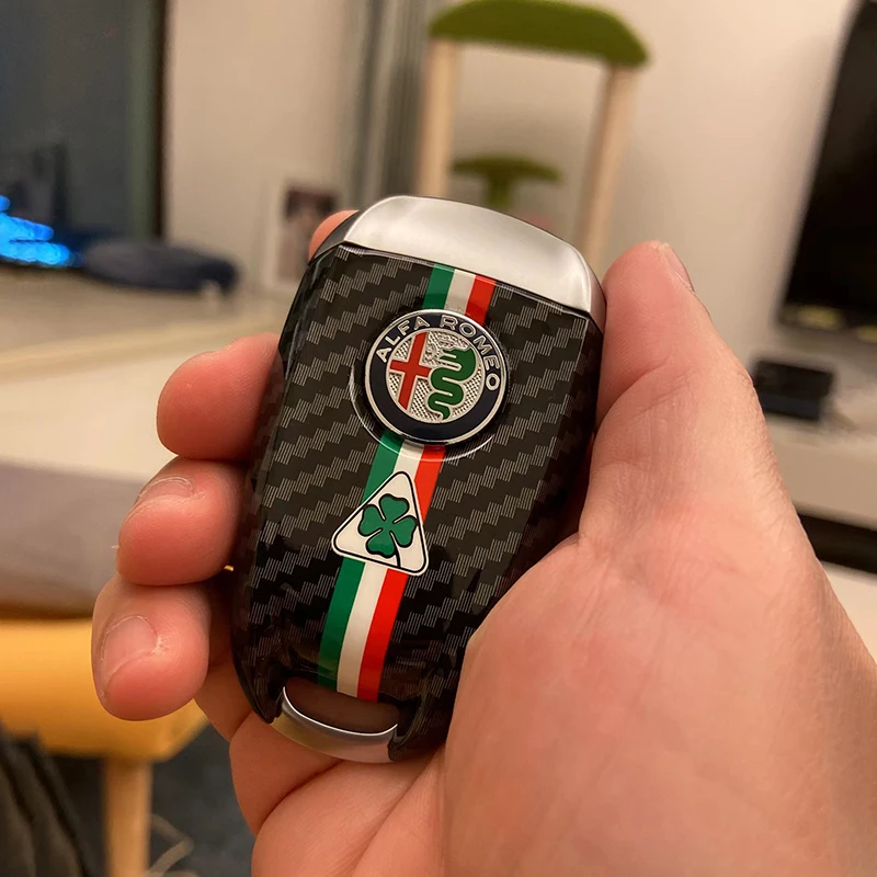 غطاء مفتاح السيارة استبدال مفتاح القضية ألفا روميو جوليا ستيلفيو تونال ألياف الكربون نمط #2